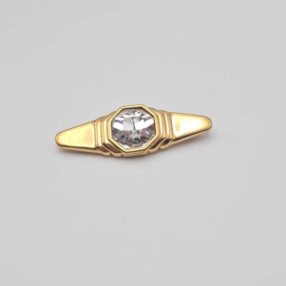 Vtg S.A.L. SWAROVSKI Brooch Lapel Pin Austrian Crystal Gold Plate 2" FREE $HIP!! - Picture 3 of 11